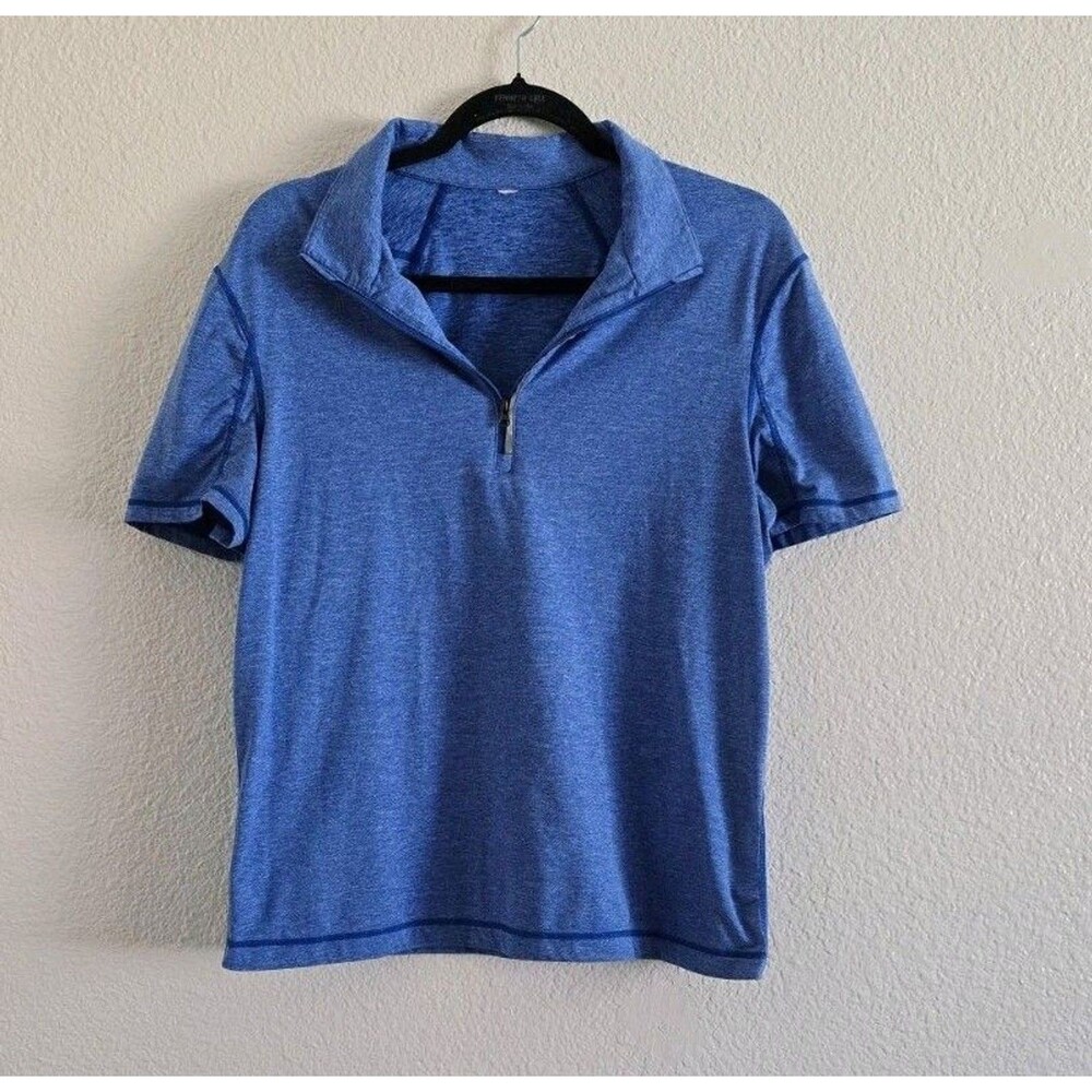 Lululemon Quick Dry Polo Shirt Womens Est. Size 12 Blue Short Sleeve 1/4 Zip Top